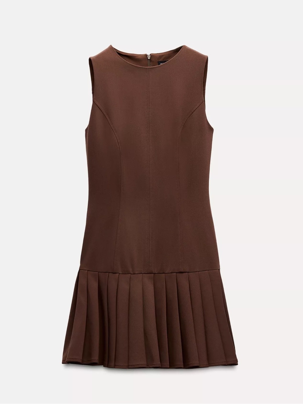 Sleeveless Brown Pleated Hem Dress